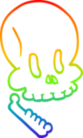 rainbow gradient line drawing of a cartoon halloween skull png