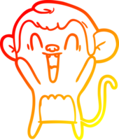 warm gradient line drawing of a cartoon laughing monkey png