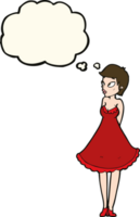 cartoon pretty woman in dress with thought bubble png