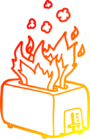 warm gradient line drawing of a cartoon burning toaster png