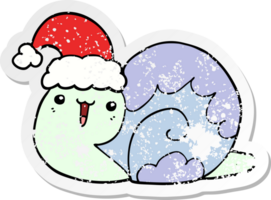 distressed sticker of a cute cartoon christmas snail png