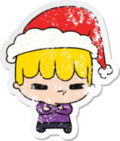 hand drawn christmas distressed sticker cartoon of kawaii boy png