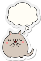 cartone animato carino gatto con pensato bolla come un' stampato etichetta png
