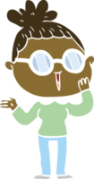 flat color style cartoon surprised woman wearing spectacles png