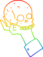 rainbow gradient line drawing of a cartoon hand holding skull png