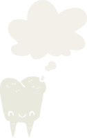 cartoon tooth with thought bubble in retro style png