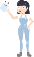 flat color illustration of female worker with coffee mug png