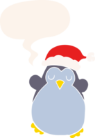 linda Navidad pingüino con habla burbuja en retro estilo png