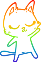 rainbow gradient line drawing of a calm cartoon cat waving png