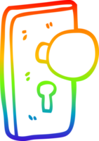 rainbow gradient line drawing of a cartoon door handle with keyhole png