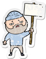 distressed sticker of a cartoon worried man with beard png