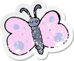 retro distressed sticker of a cartoon butterfly png