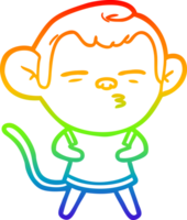 rainbow gradient line drawing of a cartoon suspicious monkey png