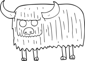 hand drawn black and white cartoon hairy cow png