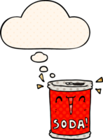 cartoon soda can with thought bubble in comic book style png