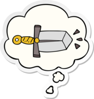cartoon sword with thought bubble as a printed sticker png