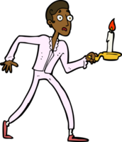 cartoon frightened man walking with candlestick png