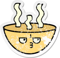 distressed sticker of a cute cartoon bowl of hot soup png