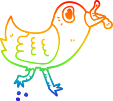 rainbow gradient line drawing of a cartoon bird with worm png