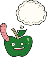 Cartoon-Apfel mit Wurm mit Gedankenblase png