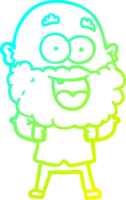 cold gradient line drawing of a cartoon crazy happy man with beard png