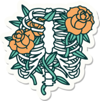 adesivo de tatuagem em estilo tradicional de uma caixa torácica e flores png