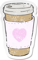 retro distressed sticker of a cartoon I love coffee cup png