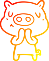 warm gradient line drawing of a cartoon content pig png