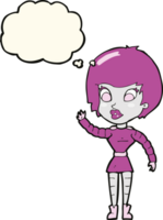 cartone animato robot donna agitando con pensato bolla png