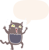 cartoon crazy excited cat with speech bubble in retro style png