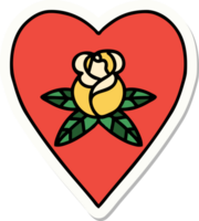 pegatina de tatuaje al estilo tradicional de un corazón y flores png