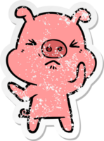 distressed sticker of a cartoon angry pig png