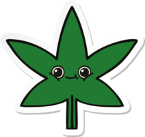 autocollant d'une feuille de marijuana de dessin animé mignon png