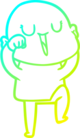 cold gradient line drawing of a happy cartoon bald man png