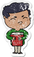 distressed sticker of a cartoon annoyed man with book png