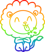 rainbow gradient line drawing of a happy cartoon lion png