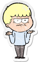 distressed sticker of a cartoon angry man png