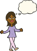 cartoon woman with no worries with thought bubble png