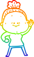 rainbow gradient line drawing of a cartoon happy old woman png