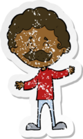 retro distressed sticker of a cartoon happy man with mustache png