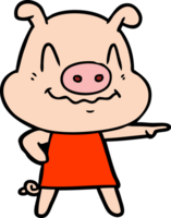 nervous cartoon pig wearing dress png