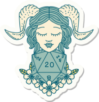 sticker of a tiefling with natural 20 D20 dice roll png