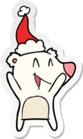 laughing polar bear hand drawn sticker cartoon of a wearing santa hat png