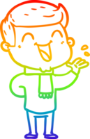 rainbow gradient line drawing of a cartoon man laughing png