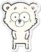 distressed sticker of a surprised polar bear cartoon png