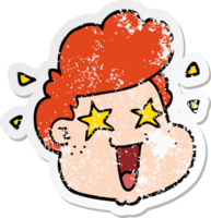 distressed sticker of a cartoon boy's face png