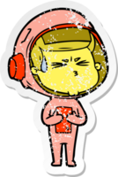 distressed sticker of a cartoon stressed astronaut png