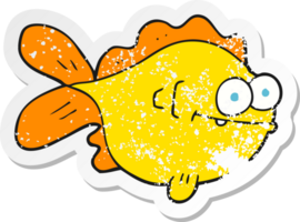 autocollant rétro en détresse d'un poisson de dessin animé png