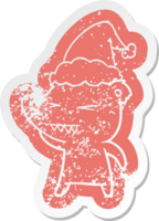 angry polar bear quirky cartoon distressed sticker of a wearing santa hat png