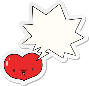 cartoon love heart character with speech bubble sticker png